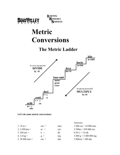 Metric Conversions The Metric Ladder - Bow Valley College