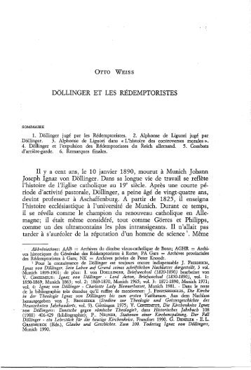 DOLLINGER ET LES RÉDEMPTORISTES Il y a cent ans, le 10 ...