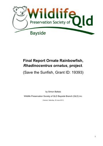 Final Report Ornate Rainbowfish, Rhadinocentrus ... - Branches