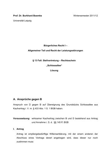 Lösungsvorschlag Fall 2 - Stellvertretung - Universität Leipzig