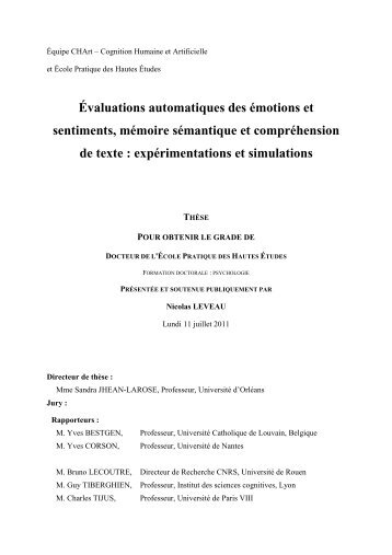 Évaluations automatiques des émotions et ... - Nicolas LEVEAU