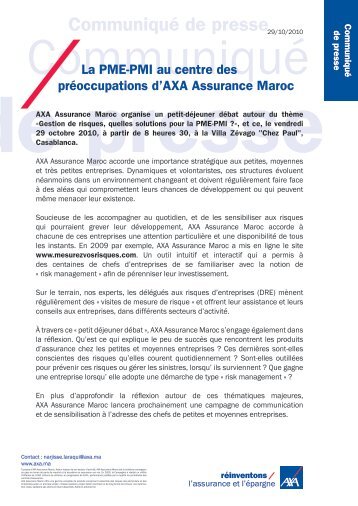 Communiqué De Presse AXA Assurance Maroc Organise Un