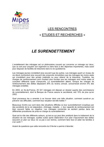 Le surendettement - Rencontre du 6 février 2004 - Mipes