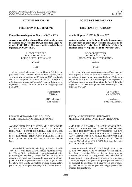 Deliberazione 15 marzo 2007, n. 660. - Regione Autonoma Valle d ...