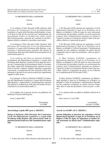 Deliberazione 15 marzo 2007, n. 660. - Regione Autonoma Valle d ...