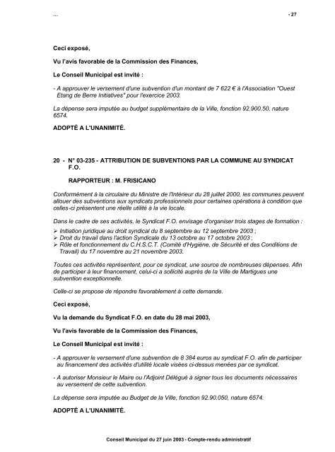 Séance du 27 juin 2003 - Ville de Martigues