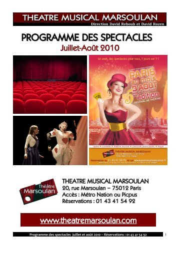 Programme des spectacles juillet et août 2010 - Théâtre Musical ...