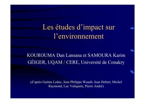 Les études d'impact sur l'environnement