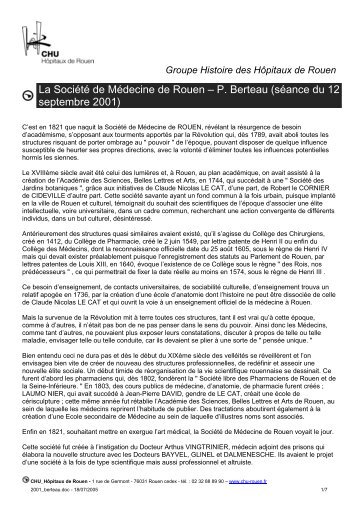 La Société de Médecine de Rouen – P. Berteau ... - CHU de Rouen