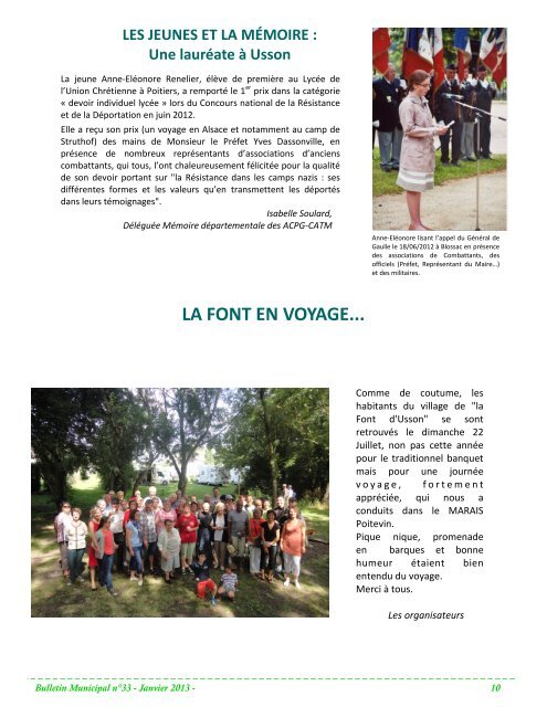 Bulletin Municipal n°33 - Janvier 2013 - 1 - Mairie d'Usson du Poitou