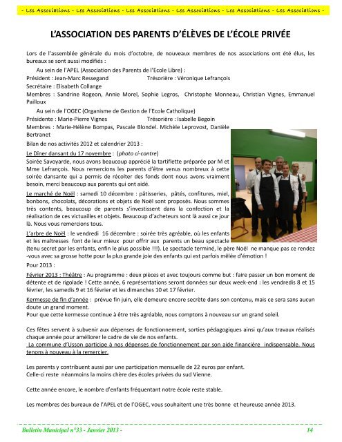 Bulletin Municipal n°33 - Janvier 2013 - 1 - Mairie d'Usson du Poitou