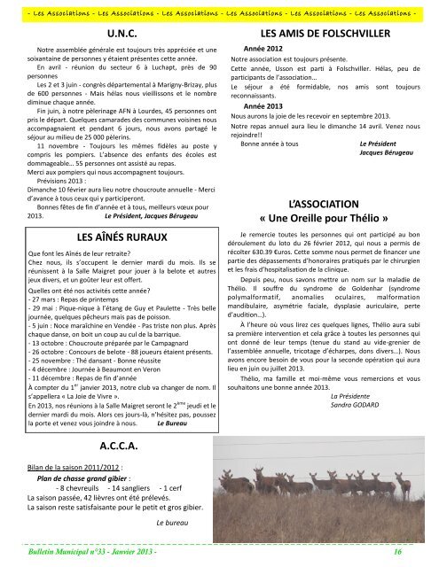 Bulletin Municipal n°33 - Janvier 2013 - 1 - Mairie d'Usson du Poitou