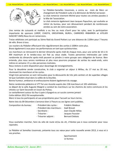 Bulletin Municipal n°33 - Janvier 2013 - 1 - Mairie d'Usson du Poitou