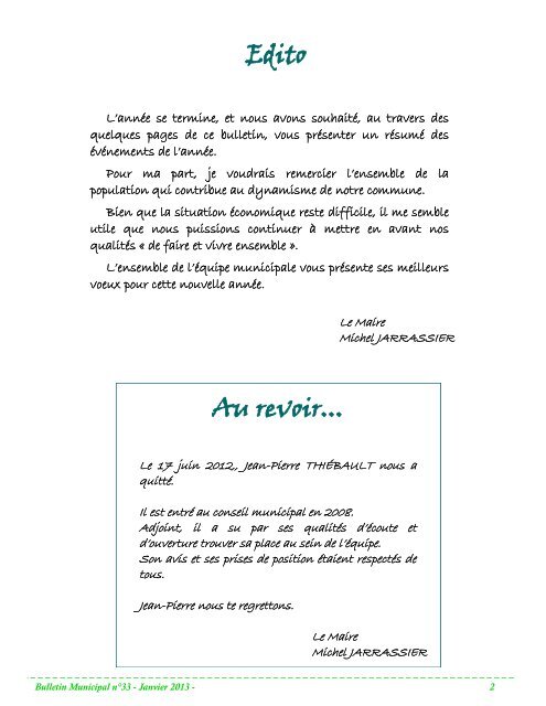 Bulletin Municipal n°33 - Janvier 2013 - 1 - Mairie d'Usson du Poitou