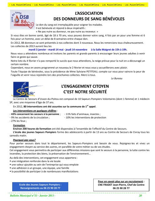 Bulletin Municipal n°33 - Janvier 2013 - 1 - Mairie d'Usson du Poitou
