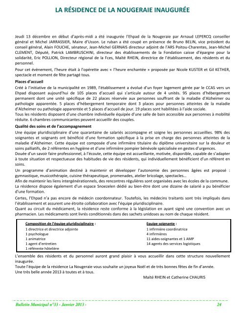 Bulletin Municipal n°33 - Janvier 2013 - 1 - Mairie d'Usson du Poitou