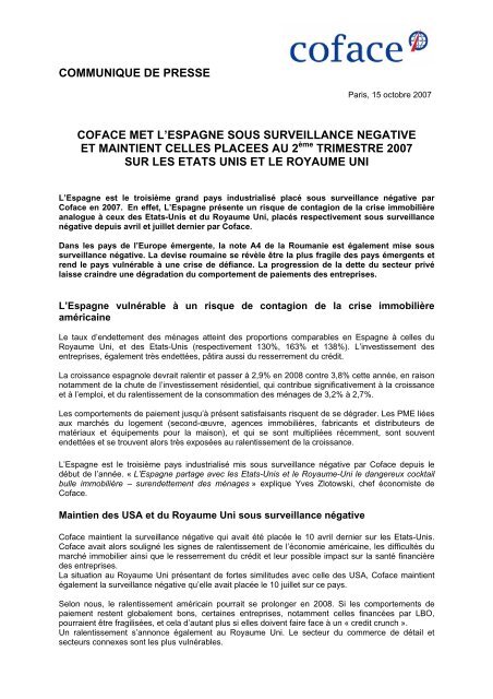 Téléchargez ce communiqué de presse (pdf) - Coface