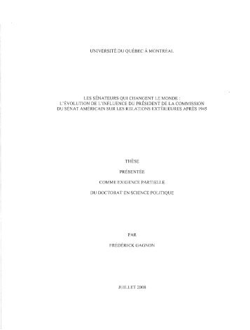 Les sénateurs qui changent le monde : l'évolution ... - Archipel - UQAM