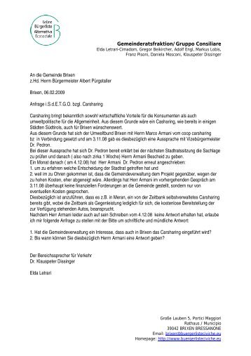 Gemeinderatsfraktion/Gruppo Consiliare An die Gemeinde Brixen z ...