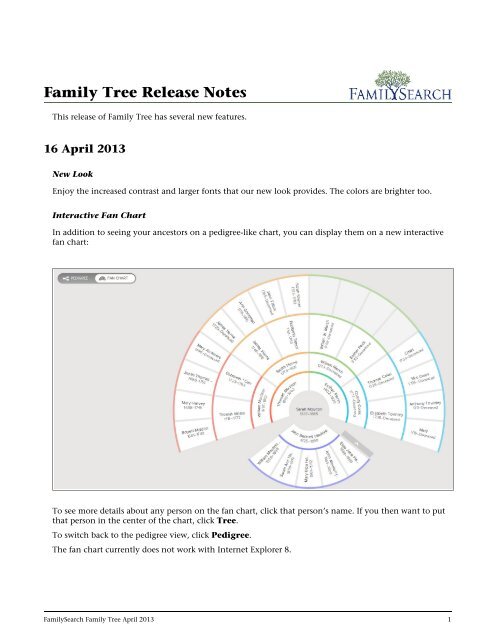 Family Tree Release Notes The Church Of Jesus Christ Of Latter