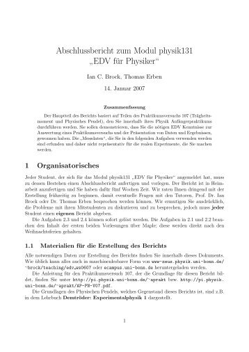 Abschlussbericht zum Modul physik131 ” EDV für Physiker“ - ZEUS