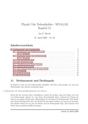 Physik I für Nebenfächler - WS 01/02 Kapitel 11