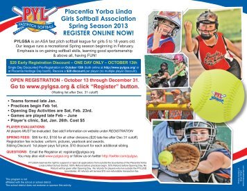 Placentia Yorba Linda Girls Softball Association Spring Season ...