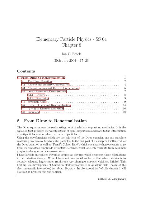 Elementary Particle Physics - SS 04 Chapter 8