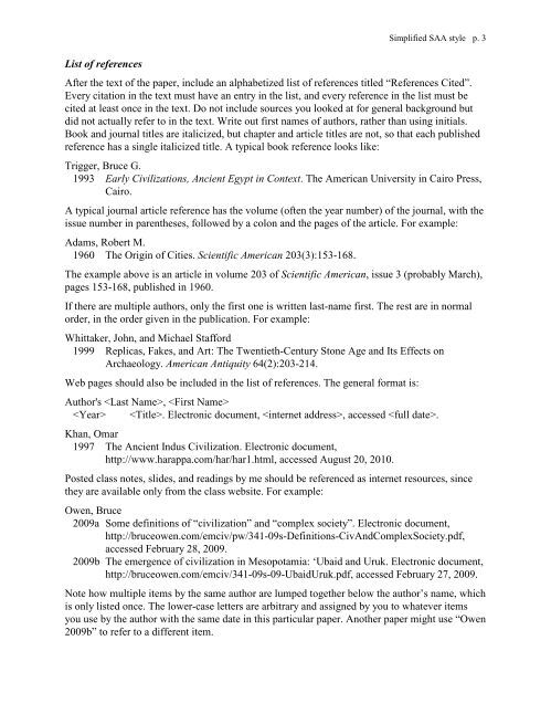 Saa Reference Example Simplified SAA Citation and Bibliography style guide Bruce Owen ...