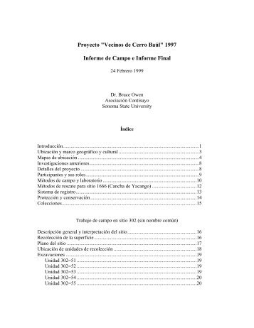 Proyecto "Vecinos de Cerro Baúl" 1997 Informe de ... - Bruce Owen