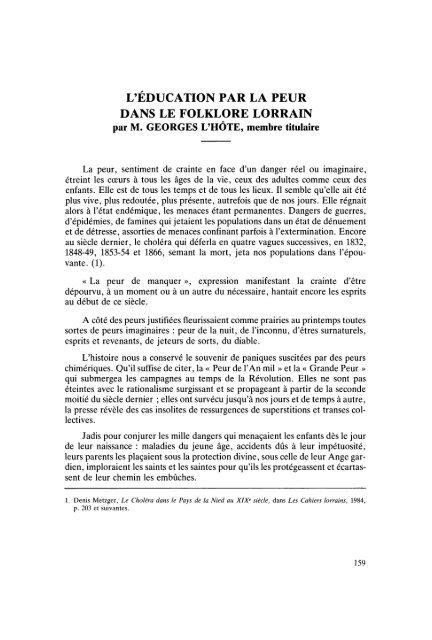 L'ÉDUCATION PAR LA PEUR DANS LE FOLKLORE LORRAIN