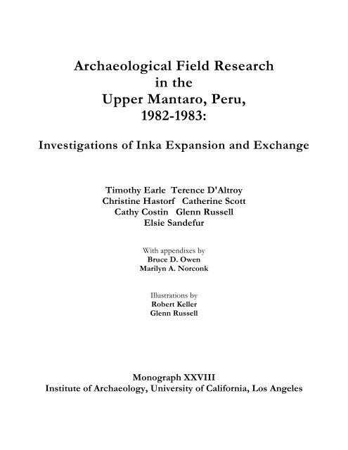 Archaeological Field Research in the Upper Mantaro ... - Bruce Owen