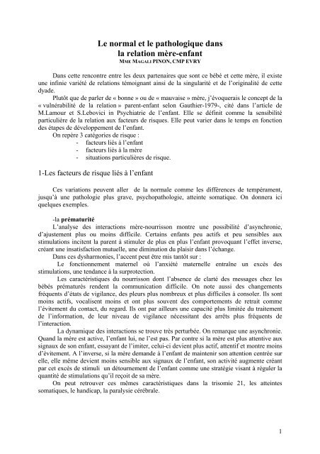 Le Normal Et Le Pathologique Dans La Relation Mere Enfant