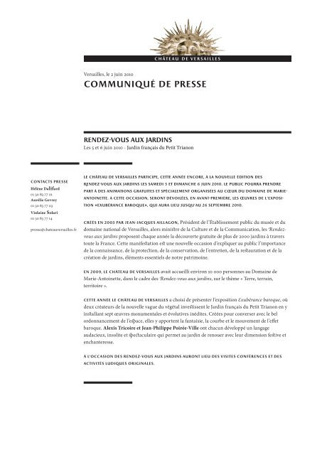 communiqué de presse - Château de Versailles