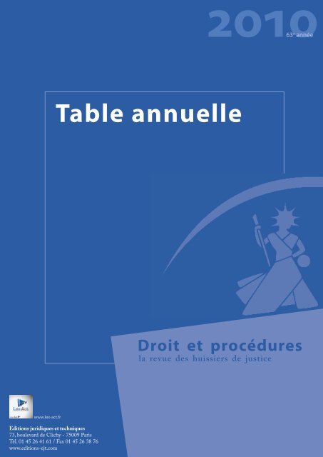 Table annuelle 2010 - Editions Juridiques et Techniques