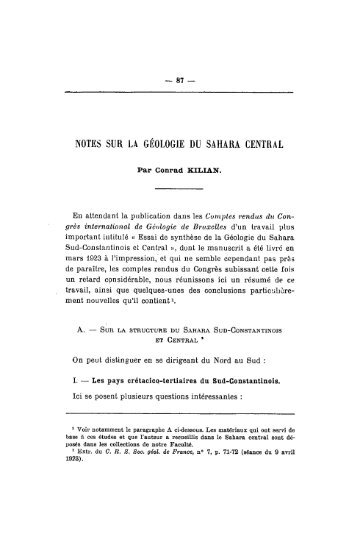 NOTES SUR LA GÉOLOGIE DU SAHARA CENTRAL - Revue de ...