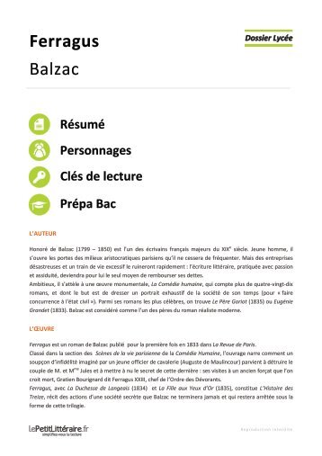Ferragus, Balzac - Dossier Lycée - Numilog