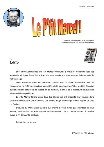 Édito - Collège Marcel Pagnol