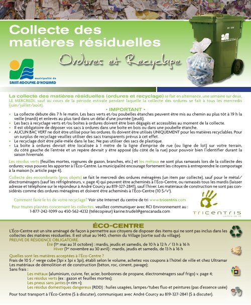 Collecte des matières résiduelles StAdolphe d'Howard
