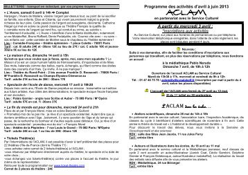 ACLAM programme avril-juin 2013 - Ville de Malakoff