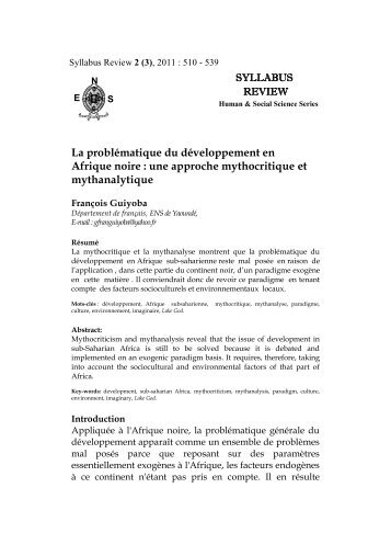 La problématique du développement en Afrique noire : une ... - L'ENS