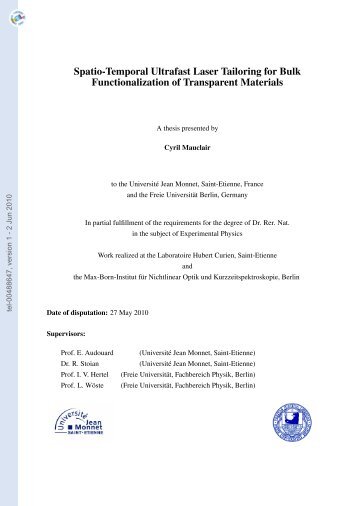 Spatio-Temporal Ultrafast Laser Tailoring for Bulk Functionalization ...