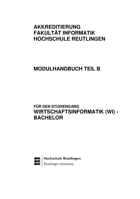 Modulhandbuch Teil B - Hochschule Reutlingen