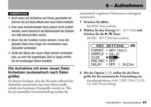 Benutzerhandbuch für Tascam DR-07