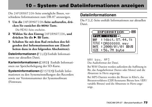 Benutzerhandbuch für Tascam DR-07