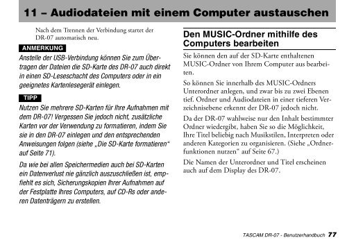 Benutzerhandbuch für Tascam DR-07