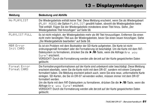 Benutzerhandbuch für Tascam DR-07