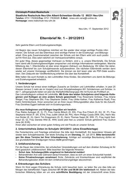 Elternbrief Nr. 1 – 2012/2013 - Staatliche Berufsschule Neu-Ulm