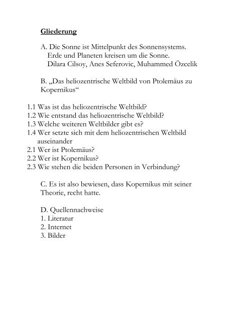 Das heliozentrische Weltbild von Ptolemäus zu Kopernikus