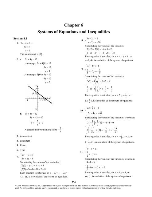 Chapter 8 Systems of Equations and Inequalities